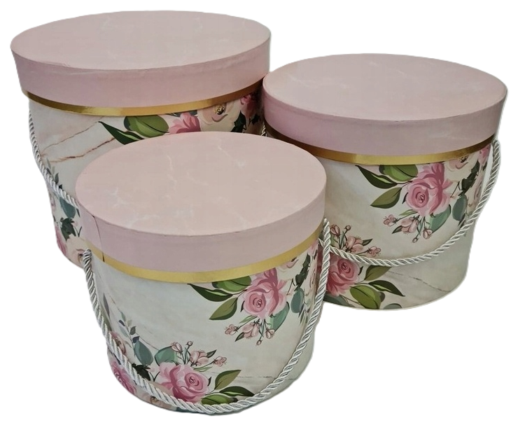 Pudełko flowerbox 3w1 W5627J okrągłe w róże i liście