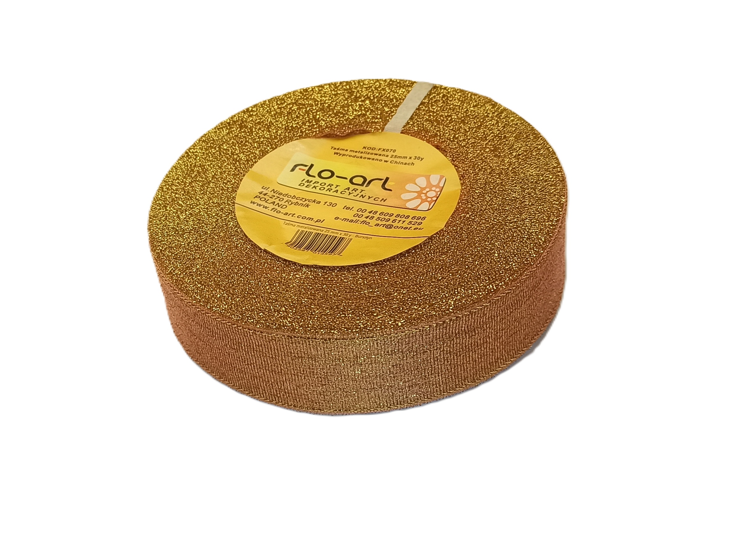 Wstążka złota bursztynowa błyszcząca brokatowa 25mm x 30y