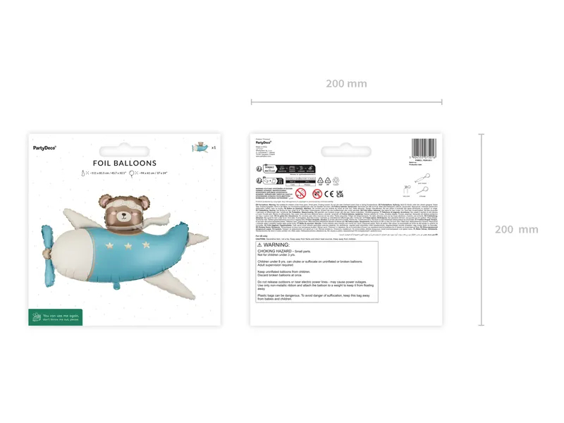 Balon foliowy Miś w Samolocie 94x61 cm jasny niebieski FB383-001J