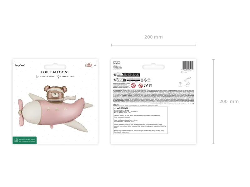 Balon foliowy Miś w Samolocie 94x61 cm jasny różowy FB383-081J