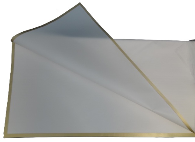Folia florystyczna arkusze 58x58cm 20szt biała ze złotym brzegiem HS9-g-06 58x58cm