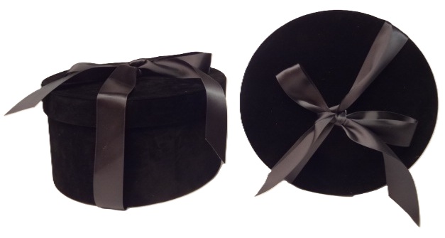 Pudełko flowerbox welurowe okrągłe z wiązaniem W5745/2 czarne