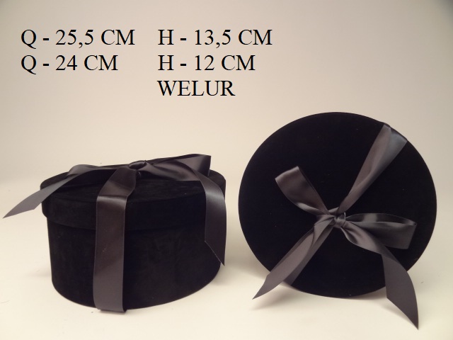 Pudełko flowerbox welurowe okrągłe z wiązaniem W5745/2 czarne