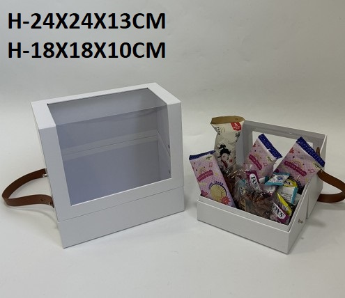 Pudełko flowerbox z okienkiem otwierane do góry skrzynka z paskiem biała W0077