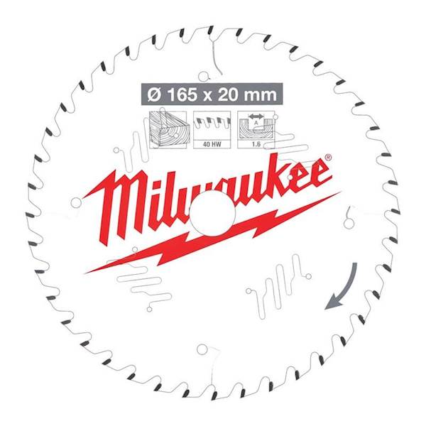 tarcza pilarska do drewna Ø 165 x 20 mm 40 zębów MILWAUKEE (nr kat. 4932471932)