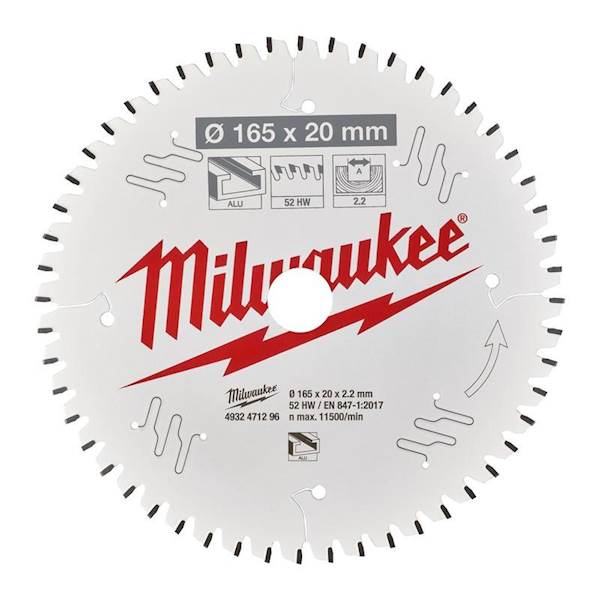 Milwaukee tarcza pilarska do aluminium 165x20mm 52Z 4932471296