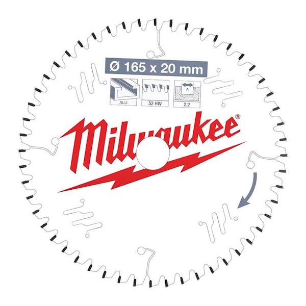 Milwaukee tarcza pilarska do aluminium 165x20mm 52Z 4932471296