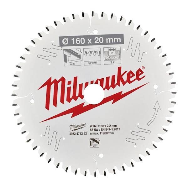 MILWAUKEE tarcza pilarska do alum. 160x20x52Z 4932471292