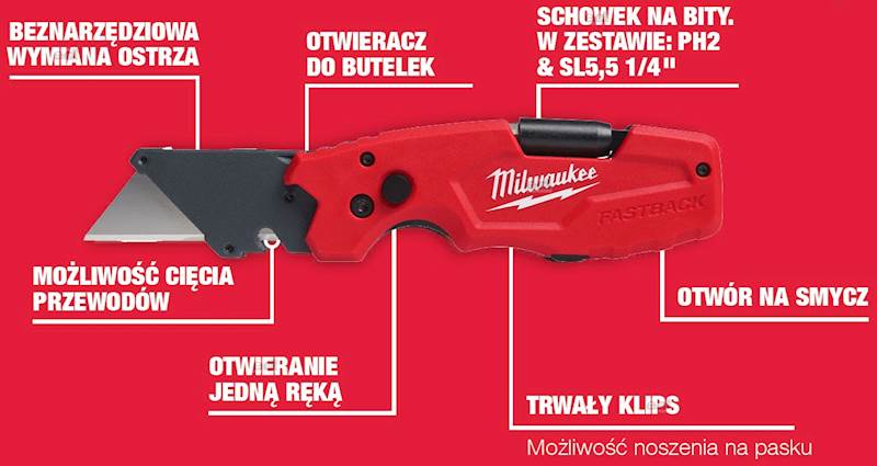 Nóż otwierany z ostrzem trapezowym 6 w 1 FASTBACK MILWAUKEE 4932478559