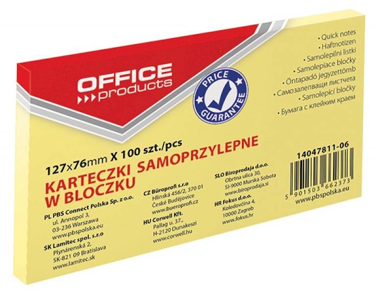 NOTES SAMOPRZYLEPNY 76X 127MM 100 KARTEK 