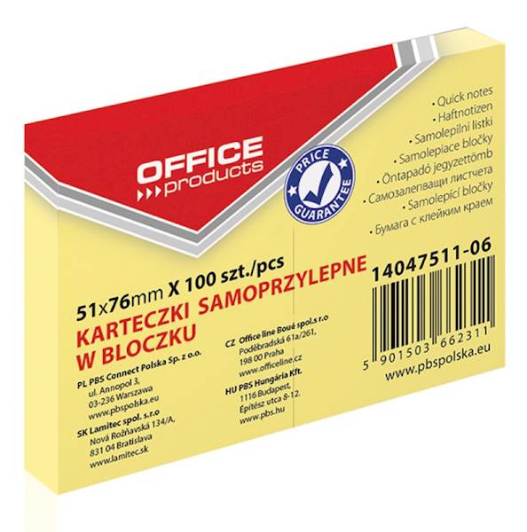 NOTES SAMOPRZYLEPNY 51X 76MM 100 KARTEK