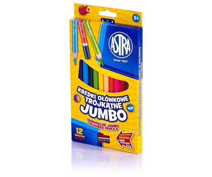 KREDKI ASTRA OŁÓWKOWE TRÓJKĄTNE JUMBO 12 KOL