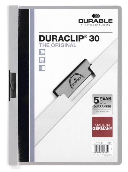 SKOROSZYT DURACLIP Z KLIPEM DO 30 KARTEK SZARY