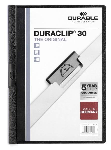 SKOROSZYT DURACLIP Z KLIPEM DO 30 KARTEK CZARNY