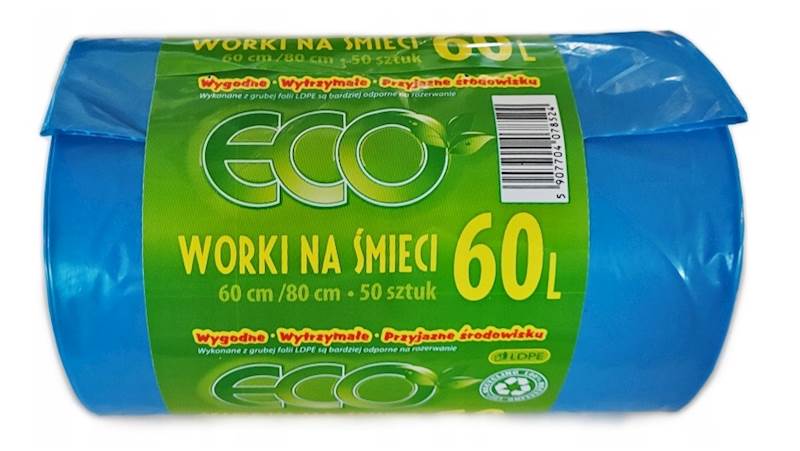 WORKI NA ŚMIECI ECO 60L 50SZT LD NIEBIESKIE