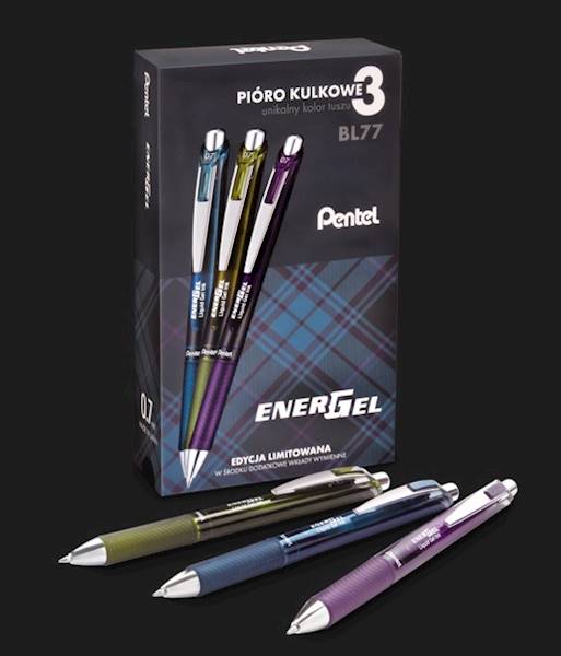 Pióro kulkowe Pentel Energel komplet 3 unikatowych kolorów + 3 wkłady z koloru GRATIS