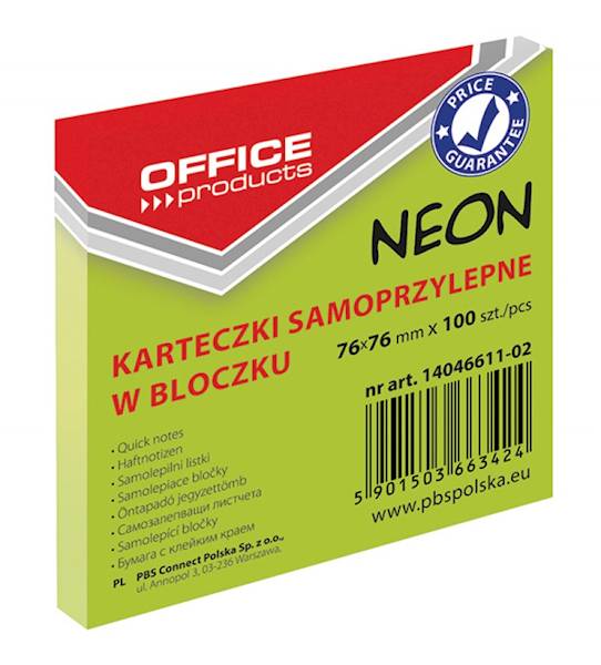 NOTES SAMOP.OFFICE 76X76MM NEON ZIELONY