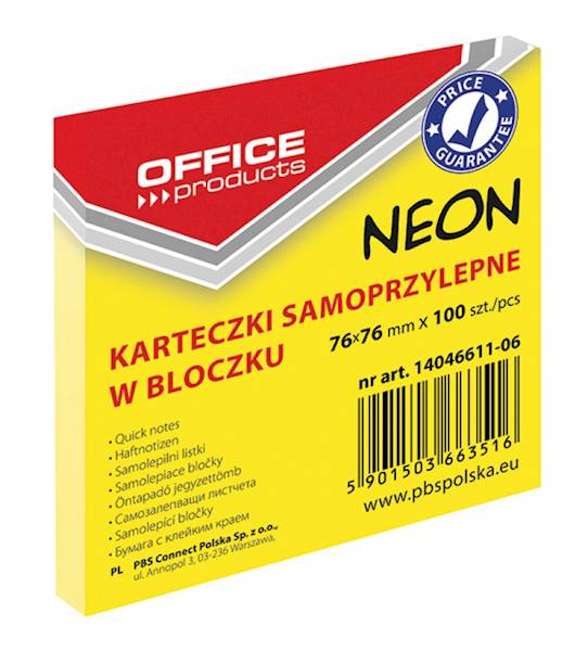 NOTES SAMOP.OFFICE 76X76MM NEON ŻÓŁTY