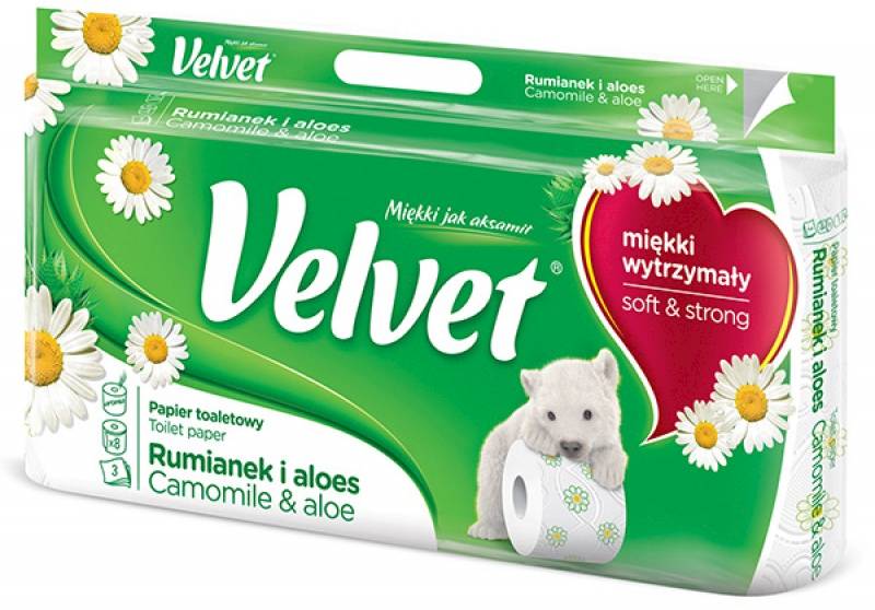 PAPIER TOALETOWY  8 ROLEK BIAŁY VELVET RUMIANKOWY