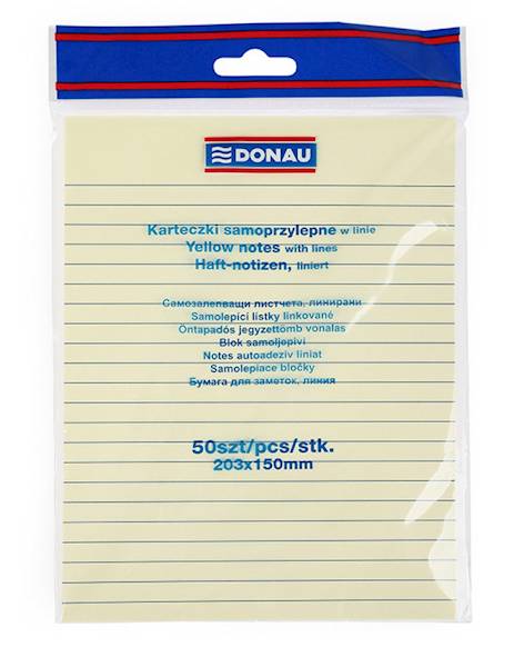 Bloczek samoprzylepny DONAU, 150x203mm, w linię, 1