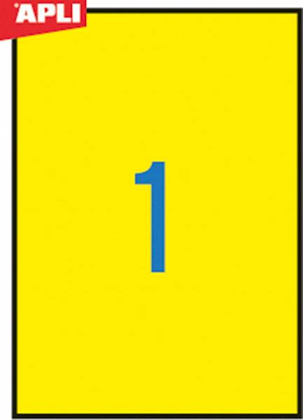 Etykiety kolorowe APLI, 210x297mm, prostokątne, żó