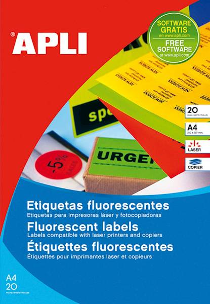 Etykiety uniwersalne APLI, 64x33,9mm, FSC, fluores