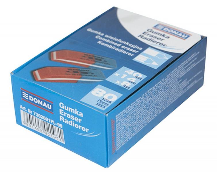 Gumka wielofunkcyjna DONAU, 40x14x8mm, niebiesko-c