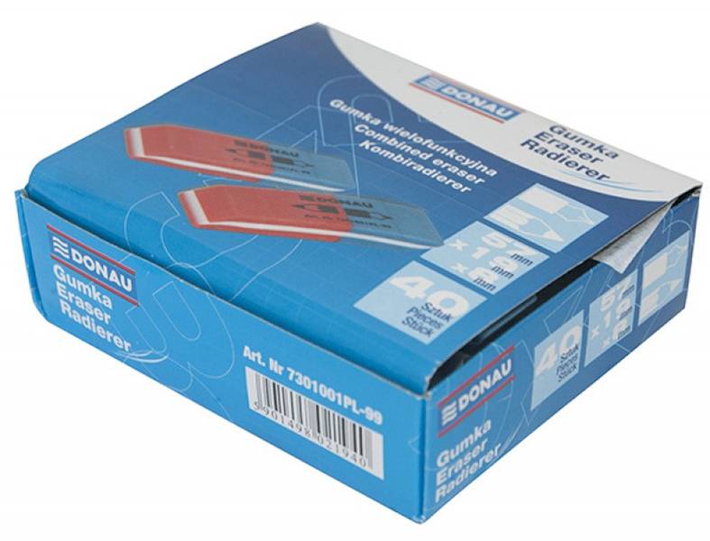 Gumka wielofunkcyjna DONAU, 57x19x8mm, niebiesko-c