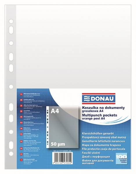 Koszulki na dokumenty DONAU, PP, A4, groszkowe, 50