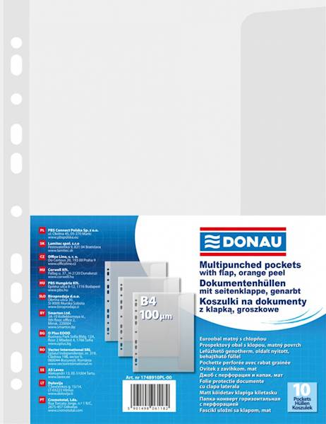 Koszulki z klapką DONAU, PP, B4, groszkowe, 100mik