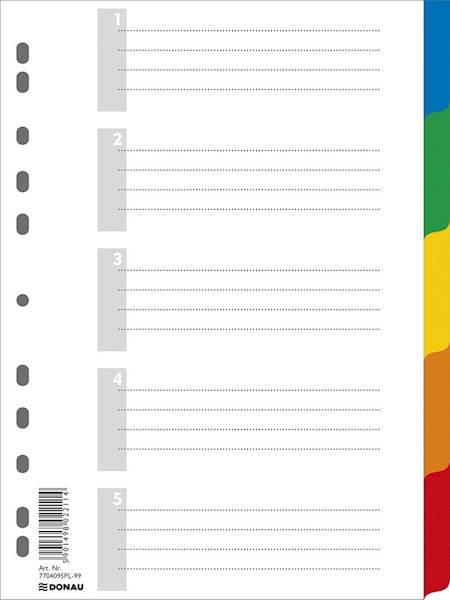 Przekładki DONAU, PP, A4, 225x297mm, 5+1 kart, mix