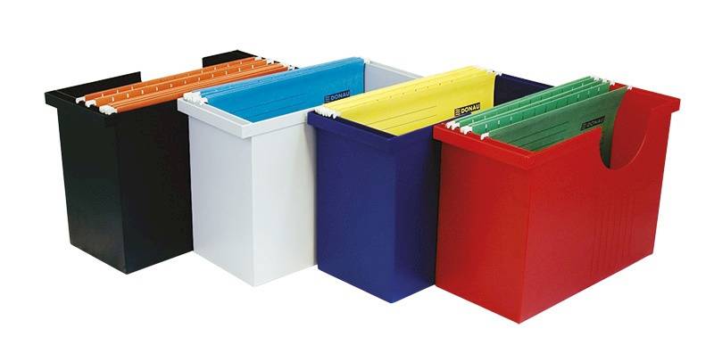 Mini archiwum DONAU z 5 teczkami, plastikowe, czer