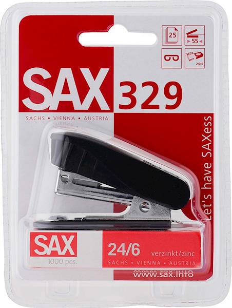 Zszywacz SAX329, zszywa do 20 kartek, czarny, zszy