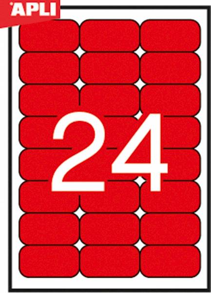 Etykiety kolorowe APLI, 70x37mm, zaokrąglone, czer
