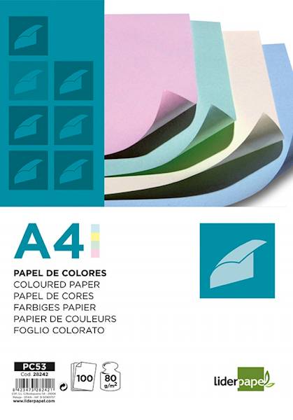 Papier kolorowy LIDERPAPEL, 4x pastelowy, 100 arku
