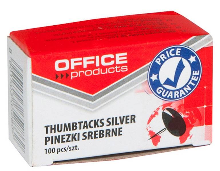 Pinezki klasyczne OFFICE PRODUCTS, 100szt., srebrn
