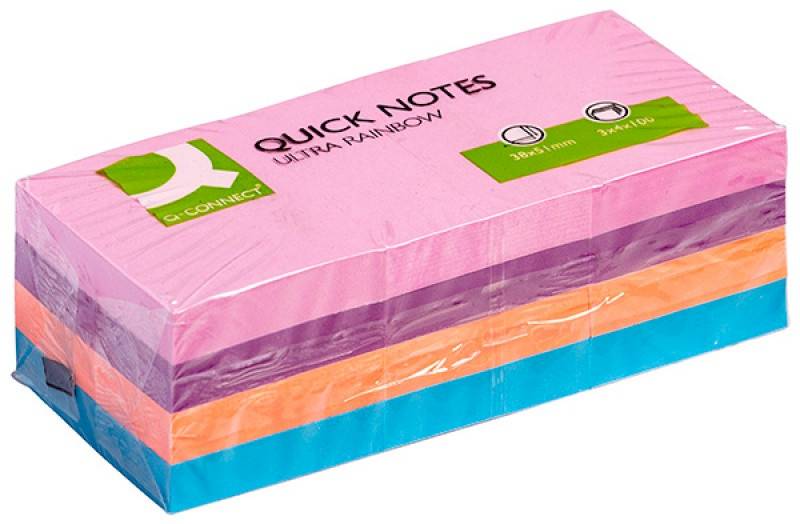 Bloczek samoprzylepny Q-CONNECT Rainbow, 38x51mm,