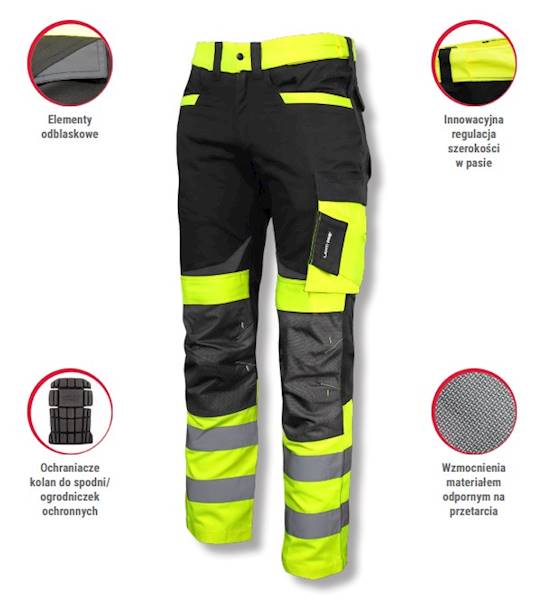 SPODNIE ROBOCZE OSTRZEGAWCZE LAHTI PRO L40511 CZARNO ŻÓŁTE XL