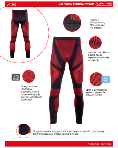 KALESONY TERMOAKTYWNE LAHTI PRO L41206 CZARNO-CZERWONE L/XL