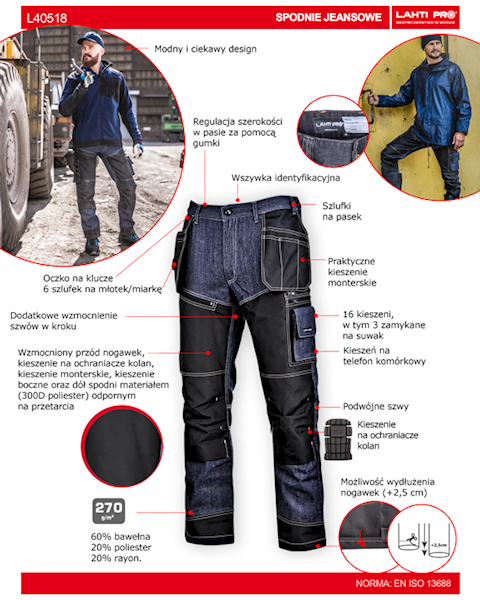 SPODNIE ROBOCZE JEANSOWE LAHTI PRO L40518 NIEBIESKIE 2XL