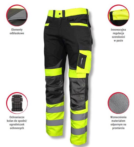 SPODNIE ROBOCZE OSTRZEGAWCZE LAHTI PRO L40511 CZARNO ŻÓŁTE S