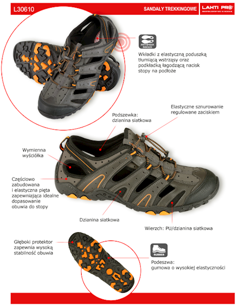 SANDAŁY TREKKINGOWE LAHTI PRO L30610 SZARO CZARNO POMARAŃCZOWE 45