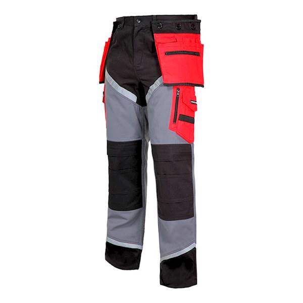 SPODNIE ROBOCZE LAHTI PRO L40505 CZARNO SZARO CZERWONE S