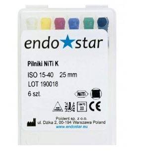 Pilniki typu K NiTi. 6 szt. nr 40. dł.25mm