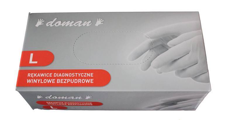 Rękawiczki DOMAN winylowe bezpudrowe 100szt roz. L