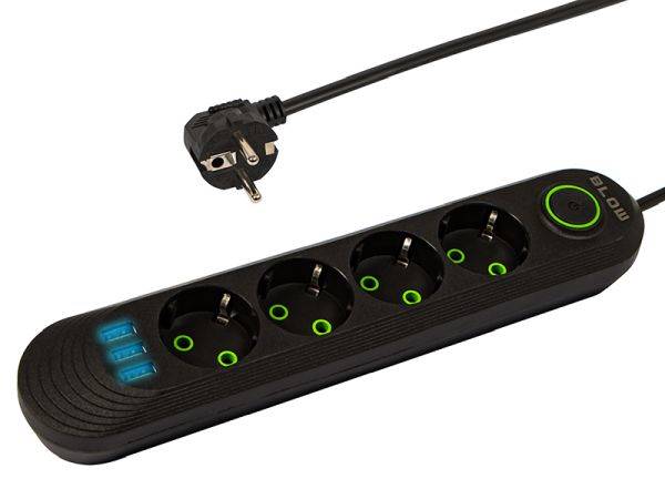 PRZEDŁUŻACZ 230V  2m  3gn.+ ładowarka USB+ wył.