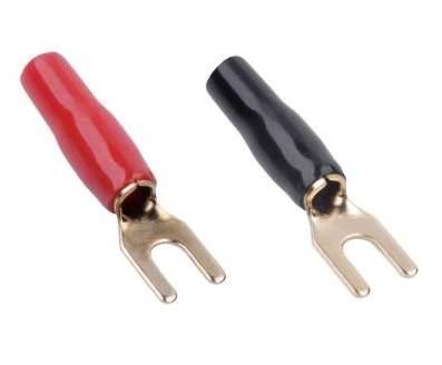 Konektor Widełki  4,5mm  izol. złoc. na przew. 5mm