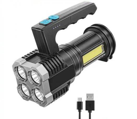Latarka  LED z Aku. + COB usb