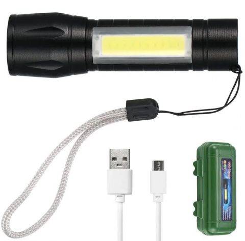Latarka  LED XPE + COB aku. micro usb