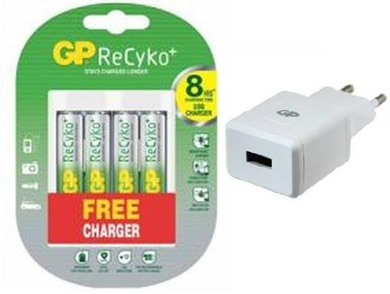 Ładowarka uniwersalna GP U411 + aku 4x2A Recyko